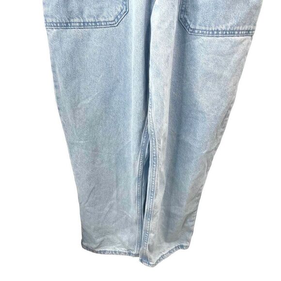 NEW Mango light‎ blue denim overalls w/ knot straps and deep pockets Size L boho - Picture 9 of 12